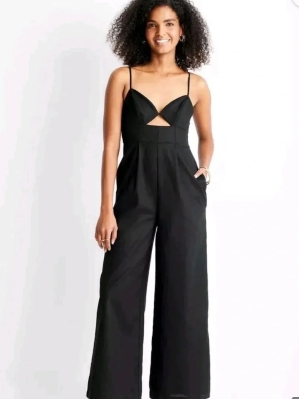Future collective black linen feel cutout jumpsuit size 6